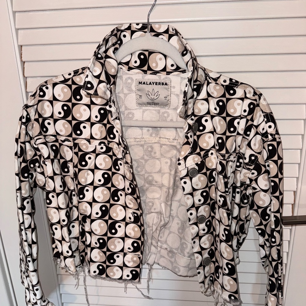 Black & White Yin Yang Cropped Jean Jacket